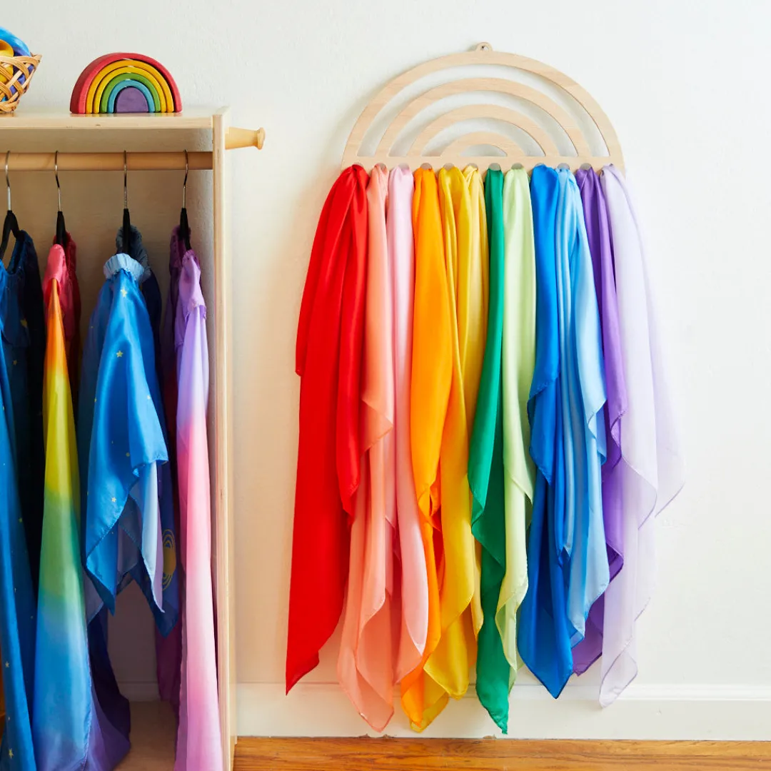 large_rainbow_playsilk_display_2.webp Sarah's Silks Large Rainbow Playsilk Display Clearance